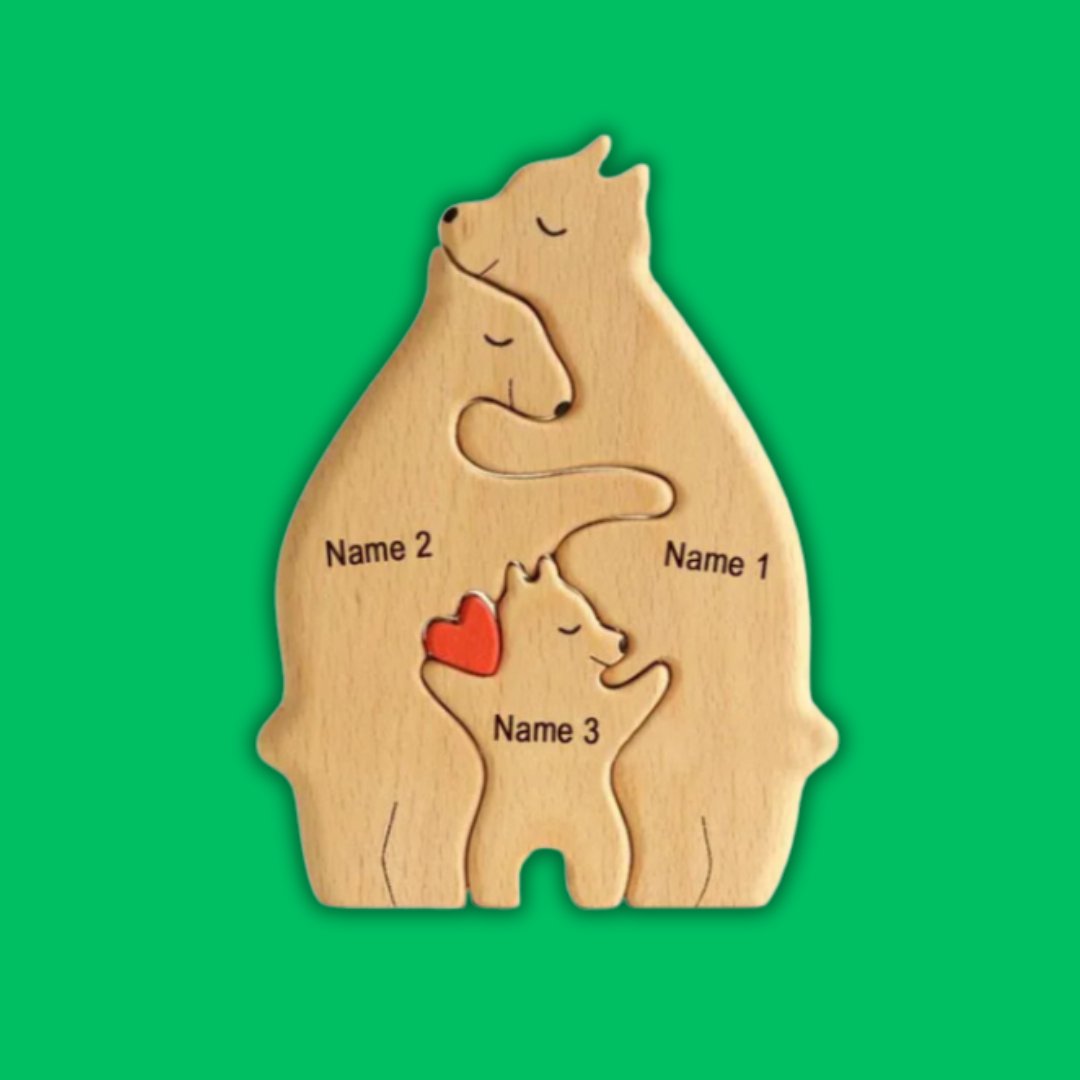 Personalized Bear Family Wooden Art Puzzle - Custom Family Gift - Charlie's Drawings