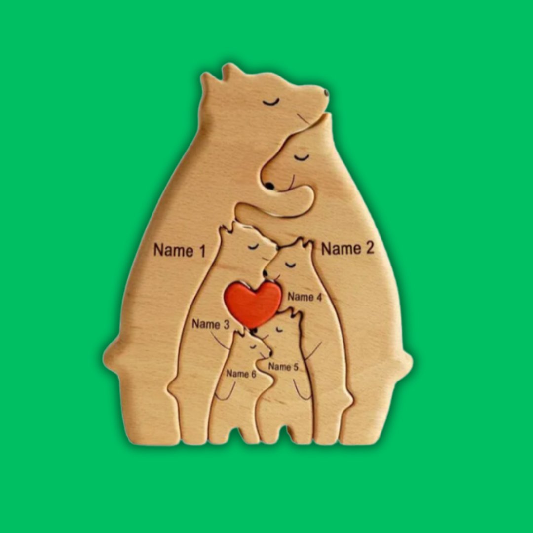 Personalized Bear Family Wooden Art Puzzle - Custom Family Gift - Charlie's Drawings