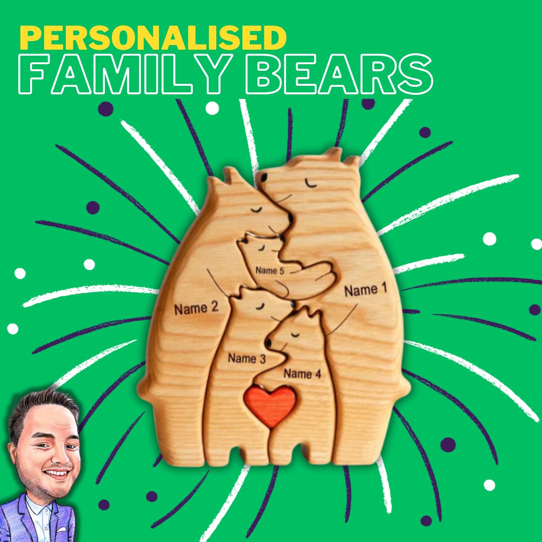 Personalized Bear Family Wooden Art Puzzle - Custom Family Gift - Charlie's Drawings